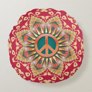 Oranje Teal Energie Vrede Mandala Ronde Kussen
