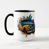 Oranje & Teal Vintage Paint Splat Auto Mok (Links)
