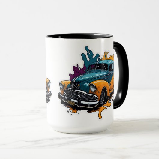 Oranje & Teal Vintage Paint Splat Auto Mok (Voorkant rechts)