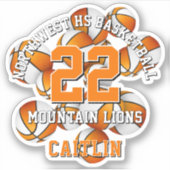 oranje team kleuren basketballen cluster w kinder sticker (Voorkant)