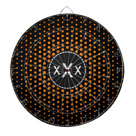 Oranje Techno Stippen Modern Monogram Dartbord (Voorkant)