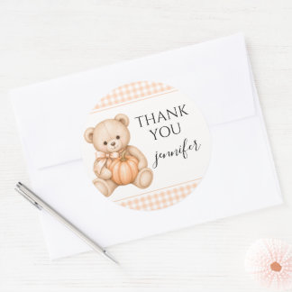 Oranje Teddy Pompoen Baby Shower Bedankt Ronde Sticker