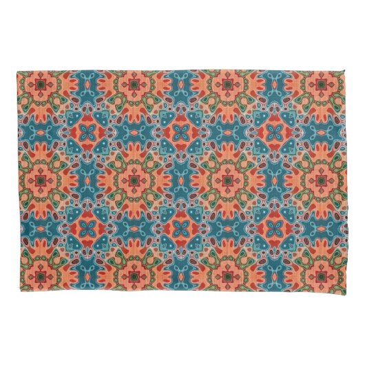 Oranje Teel Blue Green Orient Bohemian Art Pattern Kussensloop (Voorkant-Links)