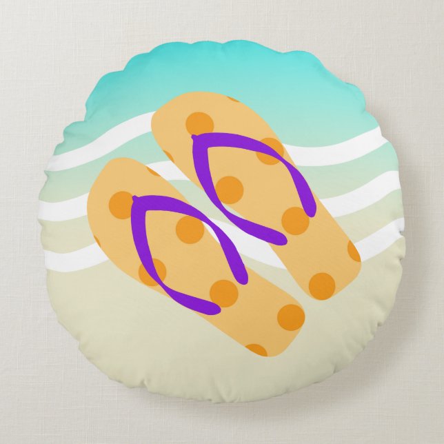 Oranje Teenslipper zomervakantie Rond Kussen (Voorkant)