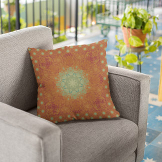 Oranje Tegel Wijn Sage Green Wavy Mandala Buitenkussen