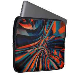 Oranje tekening van vierkantjes die op verdraaide  laptop sleeve