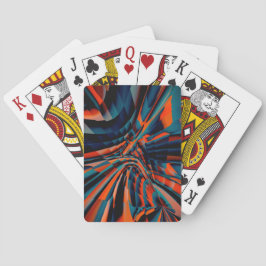 Oranje tekening van vierkantjes die op verdraaide  pokerkaarten