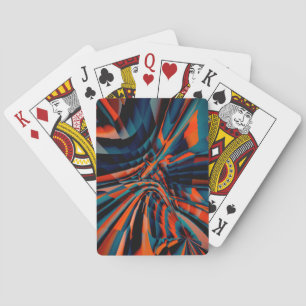 Oranje tekening van vierkantjes die op verdraaide  pokerkaarten