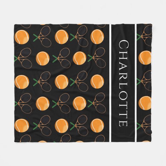 Oranje Tennis Balls & oude stijlracets Sportspel Fleece Deken (Voorkant (Horizontaal))