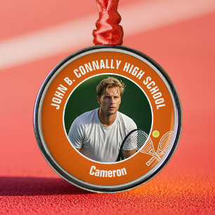 Oranje Tennisspeler Foto Hoge School Kerstmis Metalen Ornament
