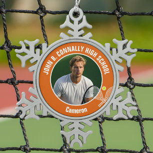 Oranje Tennisspeler Foto Middelbare School Tin Sneeuwvlok Ornament