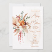 Oranje Terracaotta Boho Floral Wedding Invitation Kaart (Voorkant)