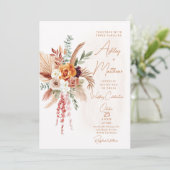 Oranje Terracaotta Boho Floral Wedding Invitation Kaart (Staand voorkant)