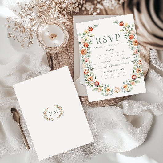 Oranje terracotta bloemen rustieke bruiloft RSVP k