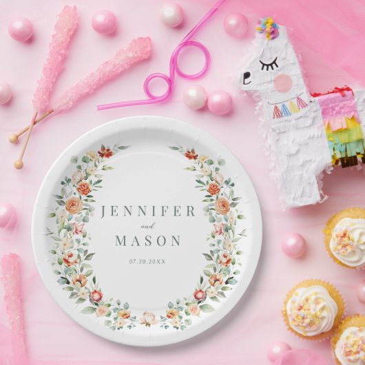 Oranje terracotta bloemenbruiloft papieren borden papieren bordje (Feest)