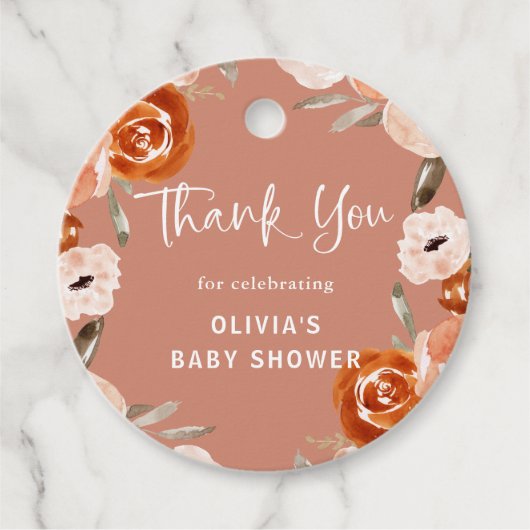 Oranje terracotta boho | BABY SHOWER Bedankjes Labels (Voorkant)