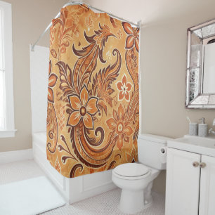 Oranje Terracotta Boho Floral Batik Waterverf Douchegordijn