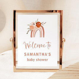 Oranje Terracotta Boho Rainbow Baby shower Welkom Poster