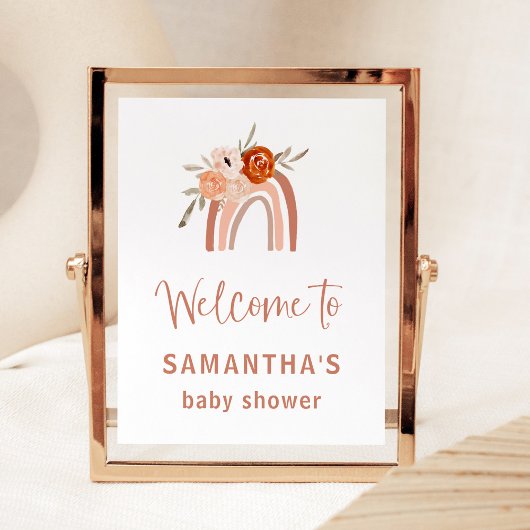 Oranje Terracotta Boho Rainbow Baby shower Welkom Poster