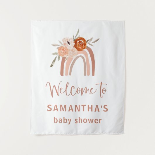 Oranje Terracotta Boho Rainbow Baby shower Welkom Wandkleed (Voorkant)