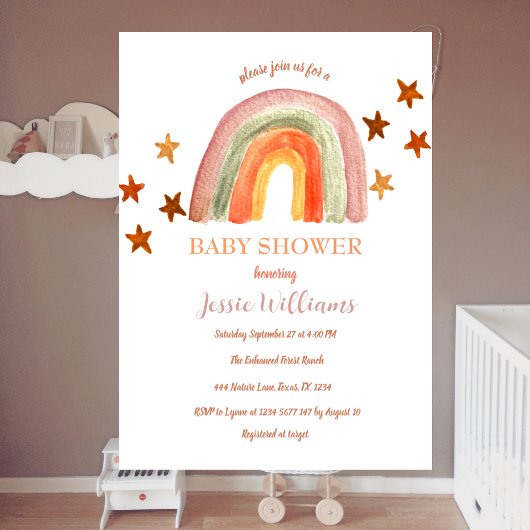 Oranje Terracotta Boho Regenboog Baby shower Kaart