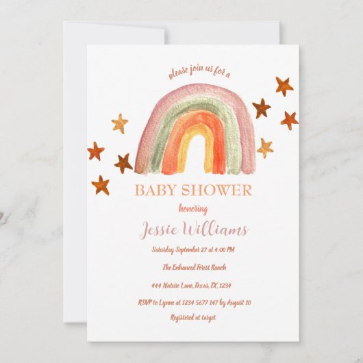 Oranje Terracotta Boho Regenboog Baby shower Kaart (Voorkant)