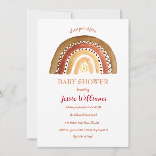 Oranje terracotta boho regenboog Baby shower zon Kaart (Voorkant)