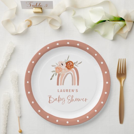 Oranje Terracotta Boho | RegenboogBaby shower Papieren Bordje (Huwelijk)