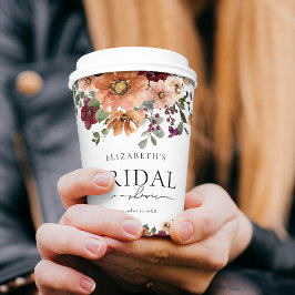 Oranje Terracotta Bourgondië Bloemige Bruidsdouche Papieren Bekers