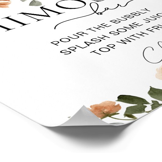 Oranje Terracotta Bourgondië Bloemige Mimosa Bar Poster (Hoek)