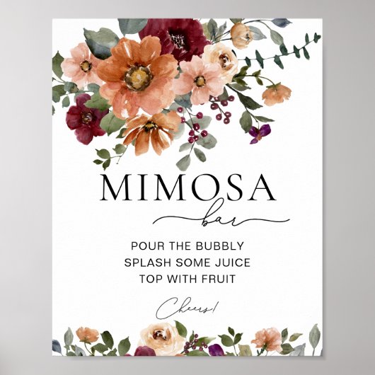 Oranje Terracotta Bourgondië Bloemige Mimosa Bar Poster (Voorkant)
