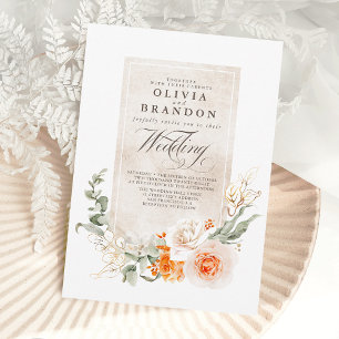 Oranje Terracotta en White Floral Wedding Invitat Kaart