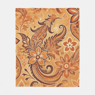 Oranje Terracotta Floral Boho Batik Waterverf Fleece Deken