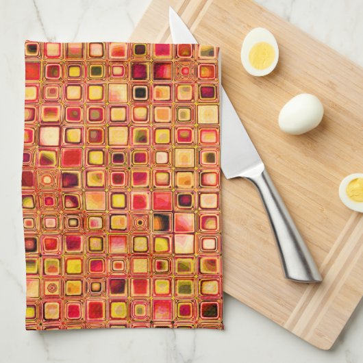 Oranje 'Terracotta' getextureerd mozaïeklantpatroo Theedoek (Quarter Fold)