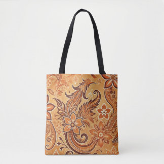 Oranje Terracotta Indonesisch Batik Bloempatroon Tote Bag