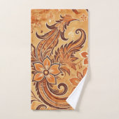 Oranje Terracotta Indonesische Batik Bloemenpatroo Bad Handdoek (Handdoek)