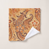 Oranje Terracotta Indonesische Batik Bloemenpatroo Bad Handdoek (Wasdoekje)