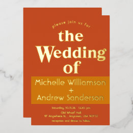 Oranje Terracotta Modern Retro Folie Uitnodiging