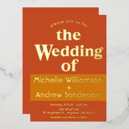 Oranje Terracotta Modern Retro Folie Uitnodiging