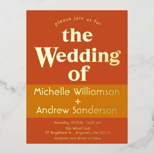 Oranje Terracotta Modern Retro Folie Uitnodiging Briefkaart (Voorkant)