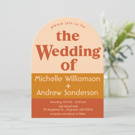 Oranje Terracotta Moderne Retro Gebogen Uitnodigin Kaart (Staand voorkant)