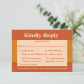 Oranje Terracotta Moderne Retro QR-code RSVP Kaartje (Staand voorkant)