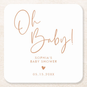 Oranje terracotta Oh Baby Modern Boho Baby shower Kartonnen Onderzetters