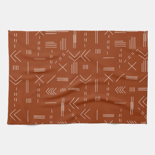 Oranje terracotta prachtig geometrisch patroon theedoek (Horizontaal)