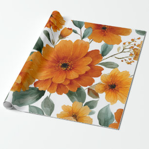 Oranje Terracotta Vintage Bloem Botanisch Cadeaupapier