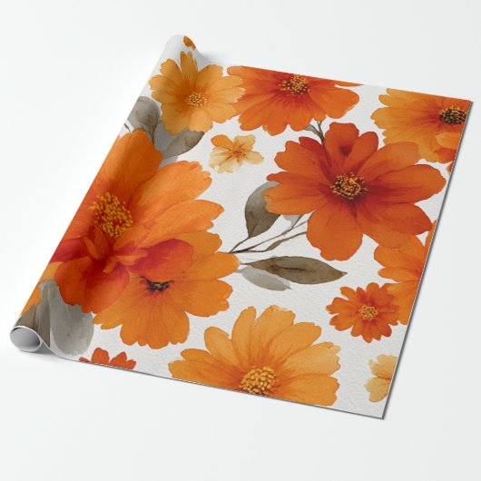 Oranje Terracotta Vintage Bloem Botanisch Cadeaupapier (Uitgerold)