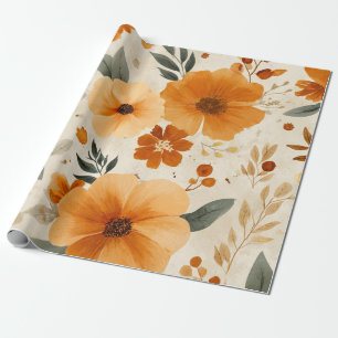 Oranje Terracotta Vintage Bloem Botanisch Cadeaupapier