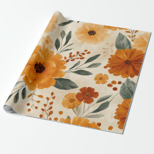Oranje Terracotta Vintage Bloem Botanisch Cadeaupapier