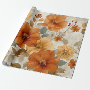Oranje Terracotta Vintage Bloem Botanisch Cadeaupapier