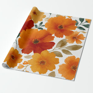 Oranje Terracotta Vintage Bloem Botanisch Cadeaupapier